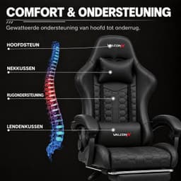 Valconx - Gamestoel Met Voetsteun- Gaming Stoel - Ergonomische Bureaustoel - Gamestoel - Verstelbaar - Gaming Chair - Zwart — thumbnail 5