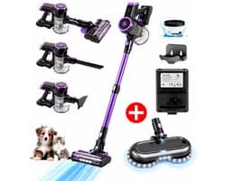 AG4200 Steelstofzuiger Draadloos – Stofzuiger met Elektrische Dweil – Draadloze Stofzuiger Zonder Zak – Kruimeldief – Dierenharen – Verstelbare Stang – Lichtgewicht – Deep Purple