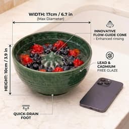 Zelfdraaiende Kom - Fruitwasser Zeef - Snelle Reiniging - Automatische Vortex-actie - 100 mm - Bosgroen — thumbnail 2