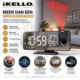 Projectiewekker met Spiegel & Wekkerradio – Groot LED-display, USB-laadfunctie, Dimbaar, Dubbel Alarm Wekker– Zwart — thumbnail 2