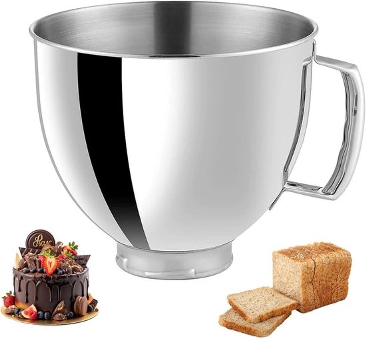 RVS Mengkom - Keukenmachine Kom - Beslag Maken - Met Handvat - 4.5L - Zilver — afbeelding 1