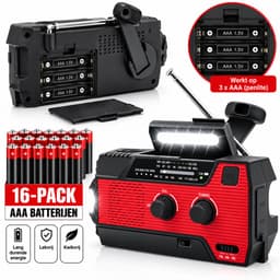 Noodradio - Op Batterijen (INCLUSIEF 16 Pack) - Opwindbaar & Batterij - AAA Batterijen - Zonnepaneel - + Zonne energie + Oplaadbaar - Nood Radio - Noodpakket - Solar - Voor Noodrantsoen - Rampen - Draagbare - FM AM - Aanzwengelen Radio – Rood — thumbnail 4