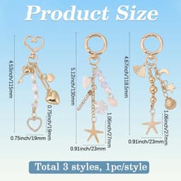 3 Stks Gouden Strandtas Sleutelhanger Leuke Zeester Parel Zeeschelp Portemonnee Charms Parel Kralen Sleutelhanger Charms voor Rugzakken Portefeuilles Lunch Dozen Zomer Reizen Geschenken voor — thumbnail 2