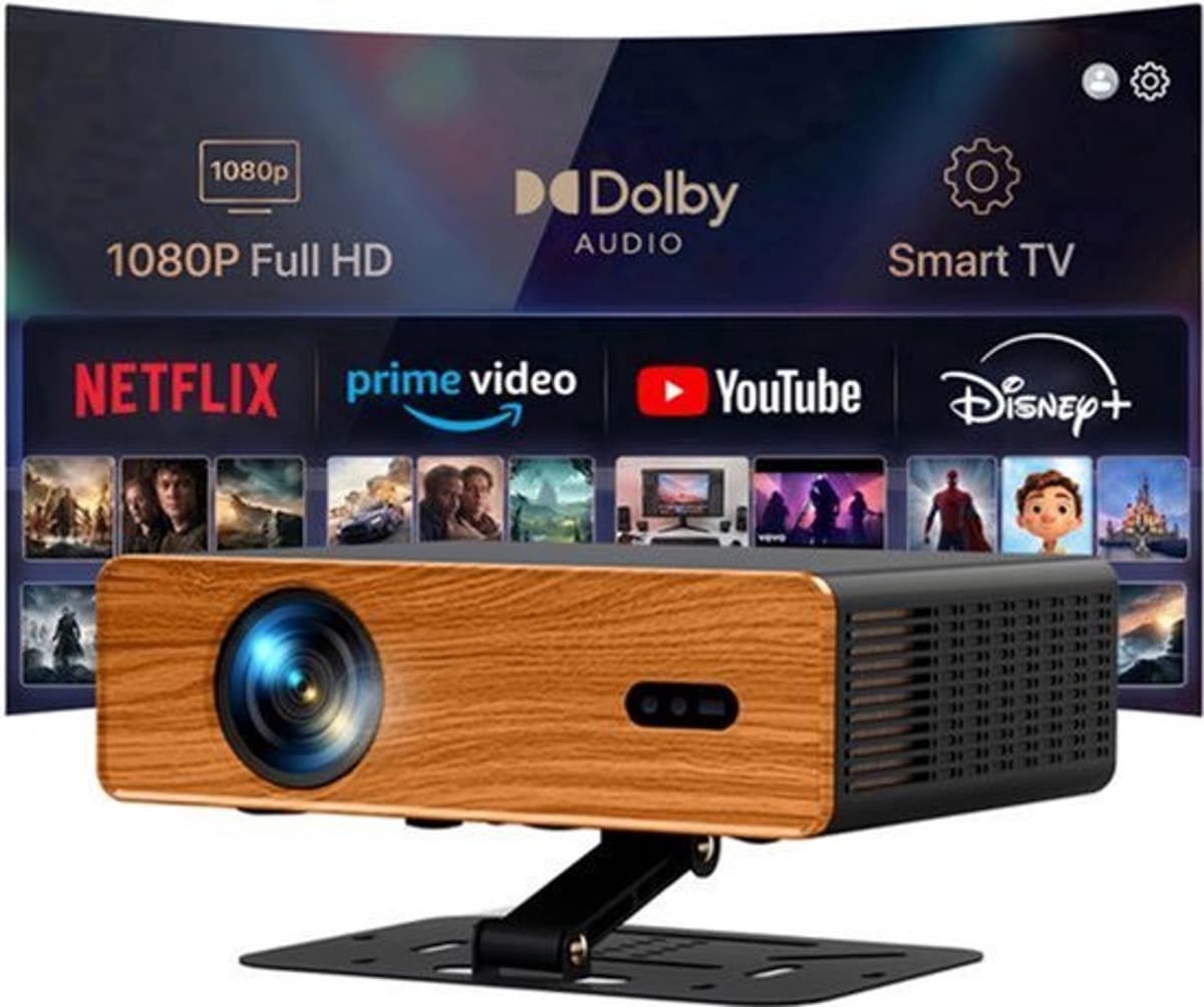 Beamer Draagbaar - 1080P Full HD 450 ANSI Lumen - Dolby Audio 5W - WiFi 6 Bluetooth 5.1 - Voor Thuisbioscoop Gaming Presentaties — afbeelding 1