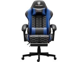 HICON® Gamestoel – Gamestoel met voetsteun - Gamestoel voor PC & Console – Verstelbaar | Lambeth - Blauw