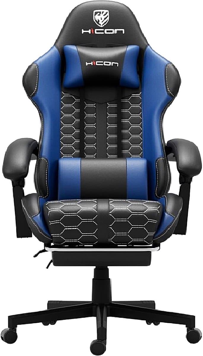 HICON® Gamestoel – Gamestoel met voetsteun - Gamestoel voor PC & Console – Verstelbaar | Lambeth - Blauw — afbeelding 1