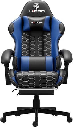 HICON® Gamestoel – Gamestoel met voetsteun - Gamestoel voor PC & Console – Verstelbaar | Lambeth - Blauw — thumbnail 1