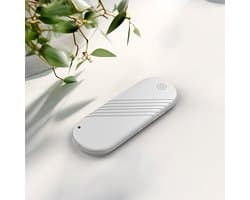 Draagbare, witte slaapspeaker met twee speakers, kaartsleuf, Bluetooth en timerfunctie.