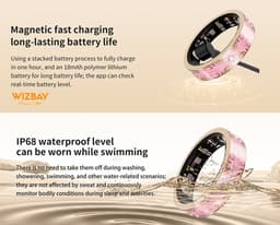 WizBay Premium Select® Bohemian Smart Ring - Cherry Blossom Pink - Hartslag, Slaap en Zuurstofmeting - Activiteitstracker - Maat 7 — thumbnail 5