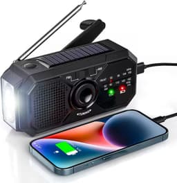 Noodradio op accu voor rampen met zaklamp en powerbank - Opladen met USB, zonneenergie en dynamo opwindbaar met accu van 3500mAh - FM/AM radio - Survival Noodpakket - Draagbare Radio - Solar Wereldradio - SOS lamp - Zwart — thumbnail 1