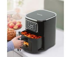 Airfryer – 5 Liter – 1450 Watt – Touch Bediening – Oliearm / Olievrij Frituren – Kijkvenster Met Verlichting – Timerfunctie – Non-Stick Bakmand – Zwart – 230V – 1 Stuk [BW1002B]