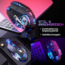 Lukana - Draadloze Gaming Muis - Oplaadbaar - Ergonomisch - Links & Rechtshandig - 1600 DPI - Zwart — thumbnail 5