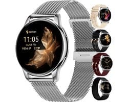 Siltcon® Auréa Smartwatch Dames & Heren - Horloge Dames - Stappenteller Horloge Dames - Hartslagmeter - Slaapmonitor - Saturatiemeter - Geschikt voor iOS/Android - AMOLED - RVS - Elke pols - Incl. 5 Bandjes