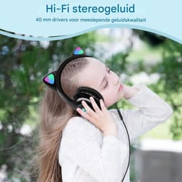 Draadloze Bluetooth-koptelefoon met kattenoortjes en microfoon, geschikt voor kinderen, tieners en volwassenen (zwart). — thumbnail 5
