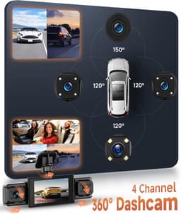 4-kanaals dashcam auto 360 graden, met 4 camera's 1080p voor en achter links, rechts, 2 inch 1080p dashcamera — thumbnail 2