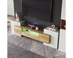 STILVORA TV-kasten 200x35x60 cm - TV meubel Met LED-verlichting - Hoogglans En Modern Design - Rechthoekig - Televisie - MDF - Natuurlijk