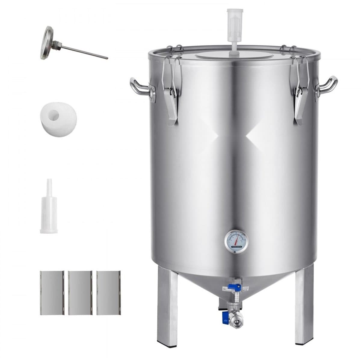 Bierbrouwketel - Gistvat 60 L - Roestvrij Staal - Met Deksel - Met Afvoerkraan - Met Handgrepen - Met Onderstel - Zilver — afbeelding 1
