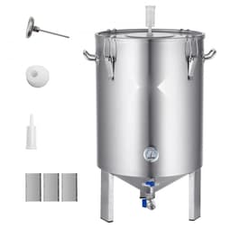 Bierbrouwketel - Gistvat 60 L - Roestvrij Staal - Met Deksel - Met Afvoerkraan - Met Handgrepen - Met Onderstel - Zilver — thumbnail 1