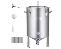 Bierbrouwketel - Gistvat 60 L - Roestvrij Staal - Met Deksel - Met Afvoerkraan - Met Handgrepen - Met Onderstel - Zilver