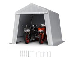 Garagetent - Opslagtent - 244 x 244 x 229 cm - PE Doek - Stalen Buisframe - Met Deur - Voor Fiets, Motor, Grasmaaier - Grijs