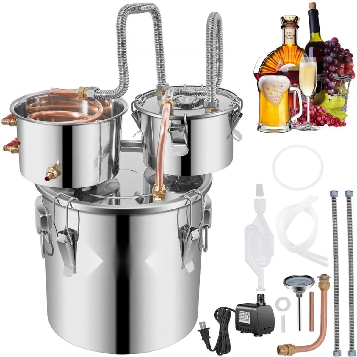 Alambiek Distilleerketel - Stookketel - 12,3 Liter - RVS & Rood Koper - Voor Moonshine en Fruitwijn - 35 x 35 x 33 cm — afbeelding 1