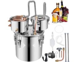 Alambiek Distilleerketel - Stookketel - 12,3 Liter - RVS & Rood Koper - Voor Moonshine en Fruitwijn - 35 x 35 x 33 cm