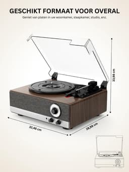 White-Label® Platenspeler Bluetooth - CD Speler met Speakers - Vintage - Houtskool — thumbnail 2