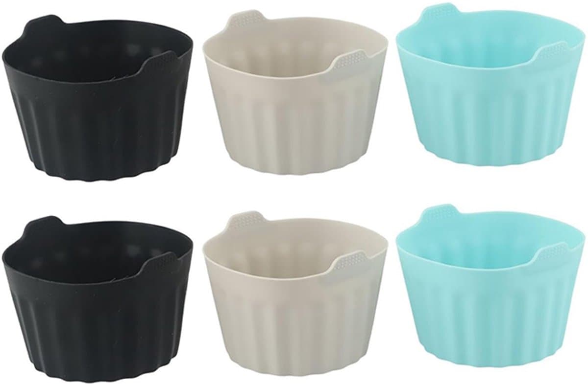 Bakvormen - 6 Stuks - Ovenschaal - Airfryer Accessoires - Siliconen - Bakje - Non-Stick - 8*8*5cm - Zwart + Grijs + Blauw — afbeelding 1