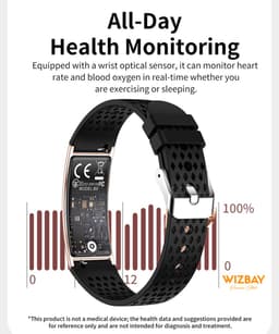 WizBay Premium Select® Smart Bracelet 2026 - Ultradun 2,8 mm - Hartslag en SpO2 - Slaapmonitor - 5ATM Waterdicht - Fitness Tracker - IPS Screen - Android en iOS - Zwart - Siliconen Band en Gewoven Siliconen Band — thumbnail 4