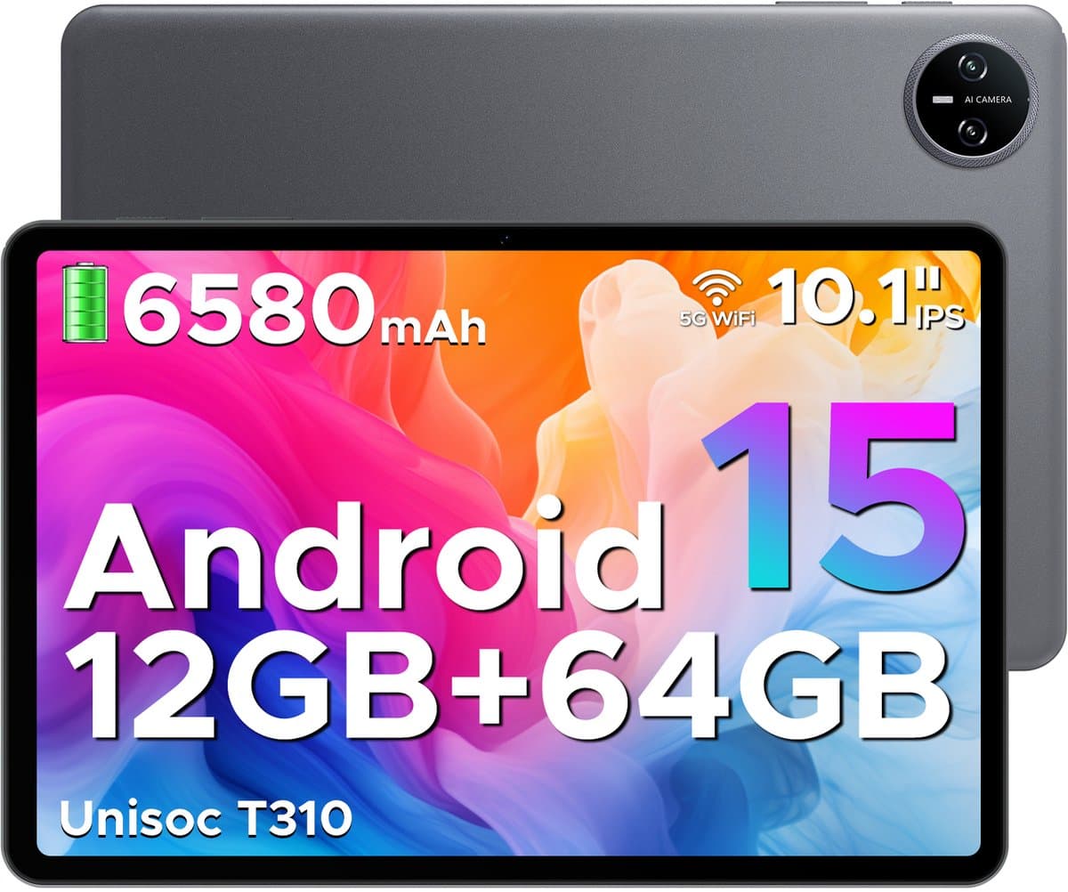 DOOGEE TAB A9 - Tablet - Android 15 - 12GB RAM + 64GB ROM(2TB/TF) - 10 Inch - 6580 mAh - 5G WiFi - Tablet Unisoc T310 - Dubbele Luidspreker - 3,5 mm aansluiting - Face ID - Grijs — afbeelding 1
