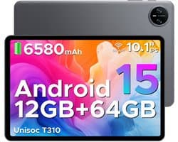 DOOGEE TAB A9 - Tablet - Android 15 - 12GB RAM + 64GB ROM（2TB/TF） - 10 Inch - 6580 mAh - 5G WiFi - Tablet Unisoc T310 - Dubbele Luidspreker - 3,5 mm aansluiting - Face ID - Grijs