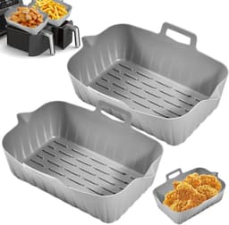 OIMG Airfryer Accessoires 2 Stuks - Bpa Vrij - Airfryer Siliconen Bakje - 19cmx6cm - airfryer-liners - Bakvorm - Vaatwasserbestendig - Heteluchtfriteuse Bakvormen - Herbruikbare - hittebestendige siliconen - Non-Stick - grijls — thumbnail 1