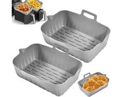 OIMG Airfryer Accessoires 2 Stuks - Bpa Vrij - Airfryer Siliconen Bakje - 19cmx6cm - airfryer-liners - Bakvorm - Vaatwasserbestendig - Heteluchtfriteuse Bakvormen - Herbruikbare - hittebestendige siliconen - Non-Stick - grijls