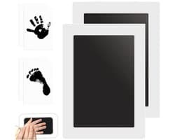 2 stuks - Baby handafdruk - Baby voetafdruk - Inktafdruk - Incl. 2 Witte Kaartjes - Babyshower Cadeau - Stempelkussen voor baby handafdruk - Kat- / Hondenafdruk Inclusief beschrijving Engels - Maat M (15.4x10.8cm) - Zwart