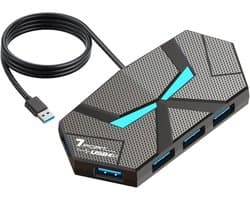 usb Hub - usb splitter- usb hub met voeding- USB Hub 3.0 Splitter - met 1,2 m verlengkabel - 7 poorten - Multi-poort expander - Geschikt voor desktops, laptops en flash drives - Zeer efficiënte gegevensoverdracht - Ingebouwde sfeerverlichting (zwart)