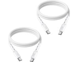 Usb C naar usb C kabel - Oplaadkabel - Laadkabel - Snelladen - Voor smartphone, ereader, tablet, speaker, koptelefoon, powerbank met usb C - Snellader - 2 meter - 2 stuks - Wit