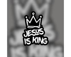VANDAAG VERZONDEN - 3 STUKS - Sticker - 17cm - Jesus is King - Christelijk - Jezus - Stickers Autostickers School Laptop