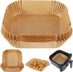 MDUG Bakmatjes voor de airfryer - 100 stuks - Bruin (ongebleekt) - Vierkante bakmatjes voor de airfryer - Wegwerpbaar, oliebestendig papier - Geschikt voor COSORI, Ninja, Tefal en Russell Hobbs airfryers — thumbnail 2