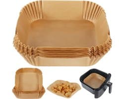 MDUG Bakmatjes voor de airfryer - 100 stuks - Bruin (ongebleekt) - Vierkante bakmatjes voor de airfryer - Wegwerpbaar, oliebestendig papier - Geschikt voor COSORI, Ninja, Tefal en Russell Hobbs airfryers — afbeelding 1