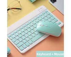 Draadloze Toetsenbord en Muis Set – Bluetooth – Groen – Compact & Draagbaar voor Tablet, Laptop en PC Geel