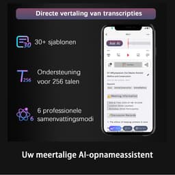 AI Note Taker - Slimme AI Spraakrecorder - AI Voice Recorder 64GB - Transcriptie & Samenvatting in Nederlands & 256 Talen - Dubbele Microfoon - Voor Onderwijs, Vergaderingen & Interviews — thumbnail 5