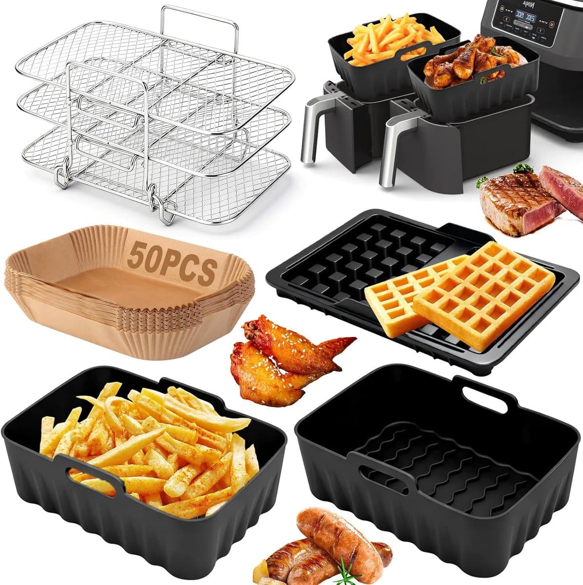Airfryer Accessoires voor Ninja AF300EU AF400EU 7.6L-9.5L, Silicone Vorm voor Ninja Airfryer, BPA-vrije Airfryer Accessoires — afbeelding 1