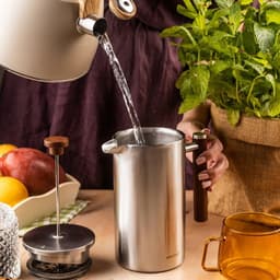 KINGHoff French Press 1 Liter – RVS 304 – Dubbelwandig – Houten Handgreep – Luxe Koffie & Thee Zetter – KH-1995 — thumbnail 5
