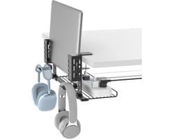 3-in-1 Laptop Houder Met Kabelbeheer en Hooftelefoonhaakjes - Verstelbare Onder-Bureau Organizer voor Thuis en Kantoor