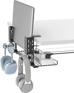 3-in-1 Laptop Houder Met Kabelbeheer en Hooftelefoonhaakjes - Verstelbare Onder-Bureau Organizer voor Thuis en Kantoor — thumbnail 1