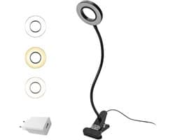 Led-leeslamp met Zwanenhals en 3 Kleuren, Oogverzorgend Klemlicht voor Thuis en Kantoor