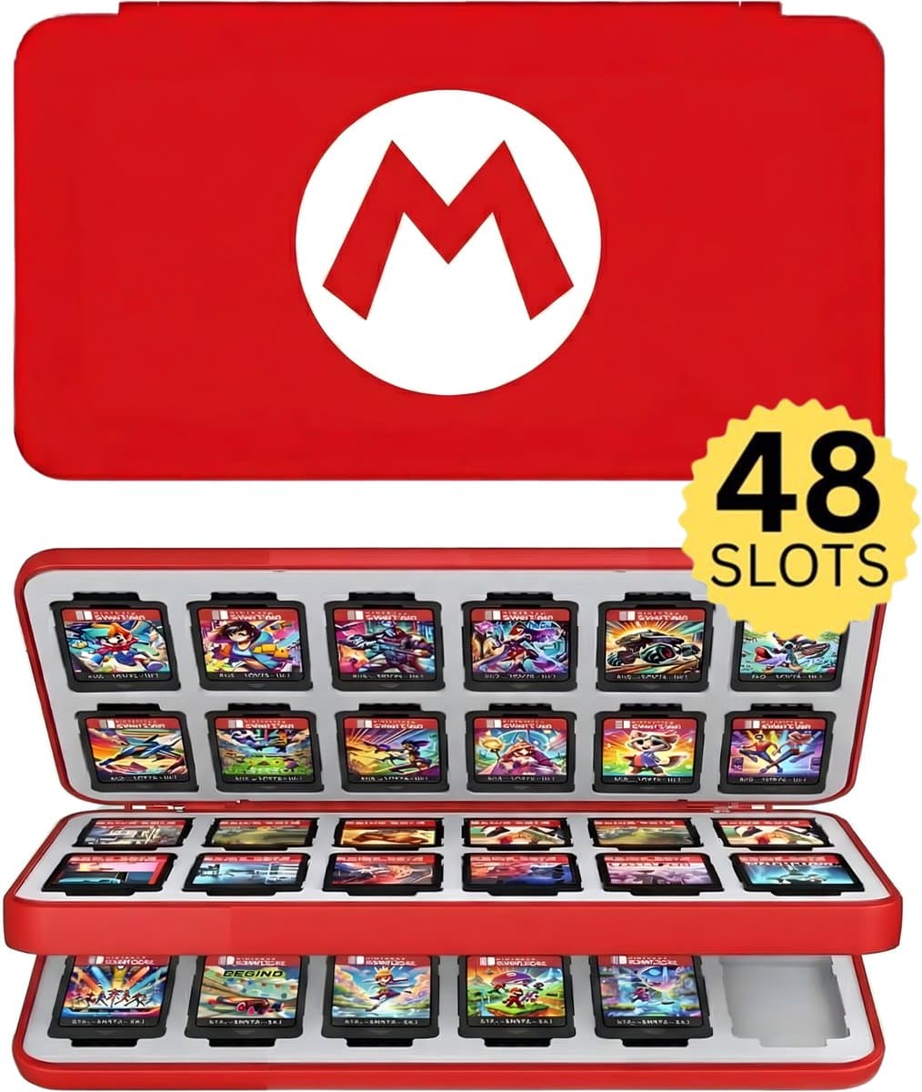 Xainy – Card case XXL rood geschikt voor Nintendo Switch & Switch 2 games | Switch-games opberghoes accessoires | Spellen game hoes houder | Opberg travel box / opbergbox voor OLED / Lite consoles | Beschermhoes 48 card slots — afbeelding 1