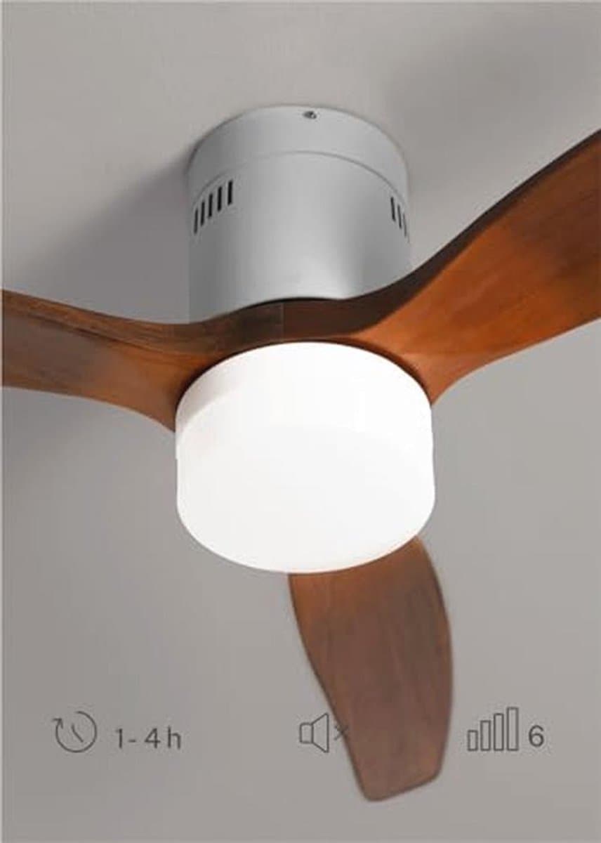 Witte Plafondventilator met Donkere Houten Vleugels - Stil, Dimbaar Licht en Timer - Ø 132 cm — afbeelding 1