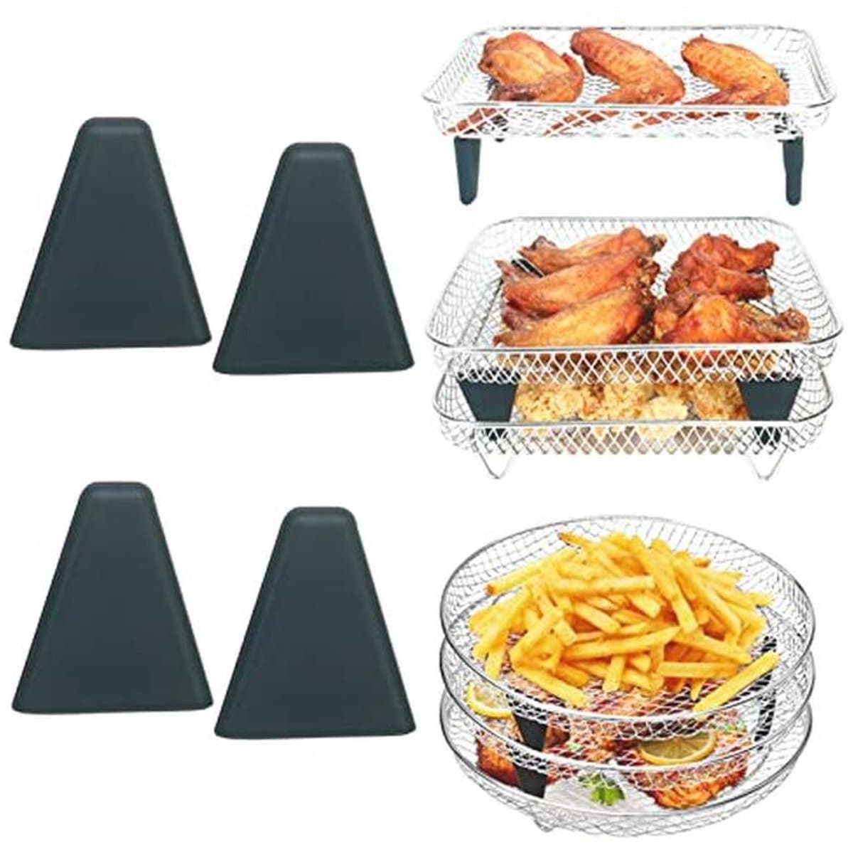 Air Fryer Stacking Rack Accessoires met Silicone Voetjes - Voor Ronde en Vierkante Racks — afbeelding 1
