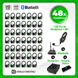 Dolly Digital® RD-Pro 48 Draadloze Koptelefoons voor groepen + Headmounted Microfoon – 48 HiFi Koptelefoons + Microfoon + Bluetooth + HiFi+ Oplaadstation — thumbnail 1